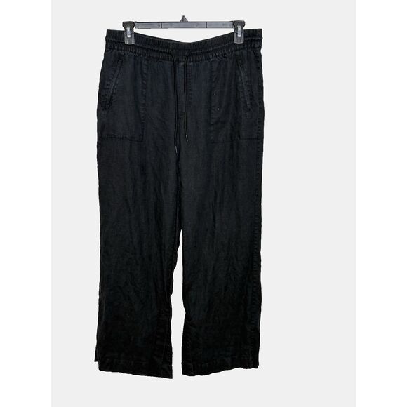 Athleta Size L Retreat Wide Leg Mid Rise Linen Pants Black 851038 Large - Picture 1 of 11